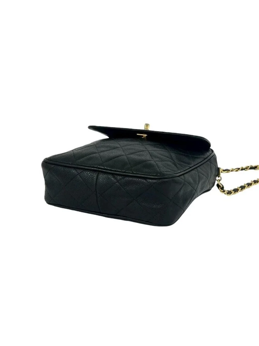 Chanel Vintage Quilted CC Logo Caviar Leather Shoulder Bag Black